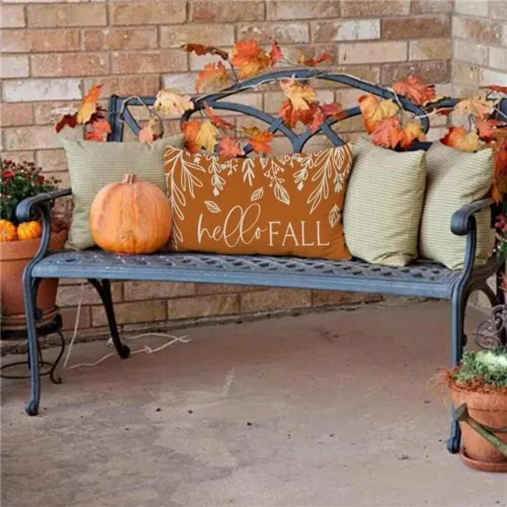 Fall Pumpkin Lumbar Pillow Cover 12x20 Hello Autumn Farmhouse Cushion for Sofa C
